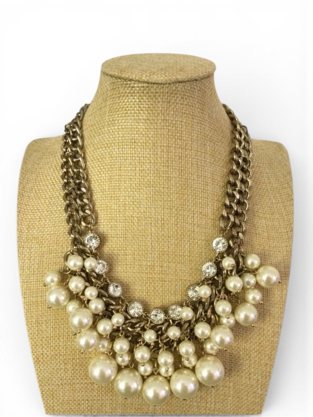 CHICO'S Gold‑Tone Faux Pearl & Rhinestone Cha Cha Statement Necklace - Picture 7 of 12